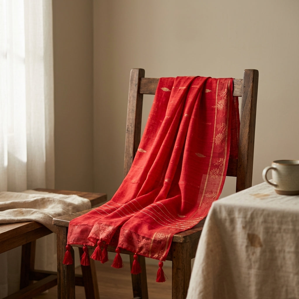 Luxe Red Handloom Saree by The Roots of Heritage (4)