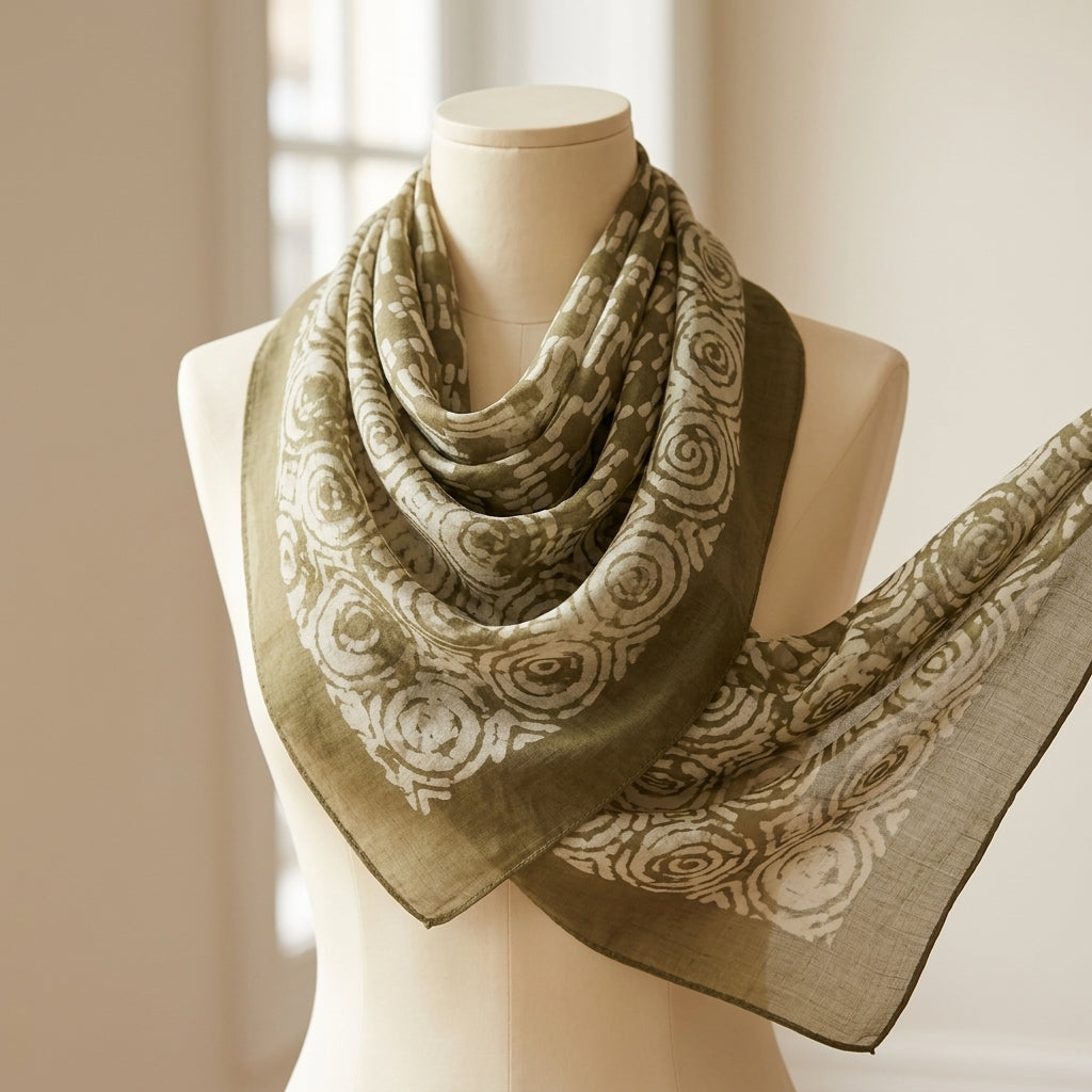 Heritage Olive Print Silk Scarf by The Roots of Heritage (2)