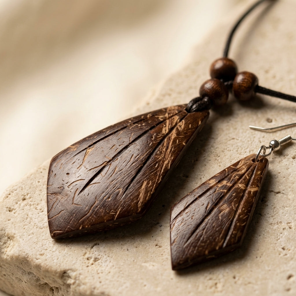 Handcrafted Coconut Shell Jewelry Set by The Roots of Heritage (3)