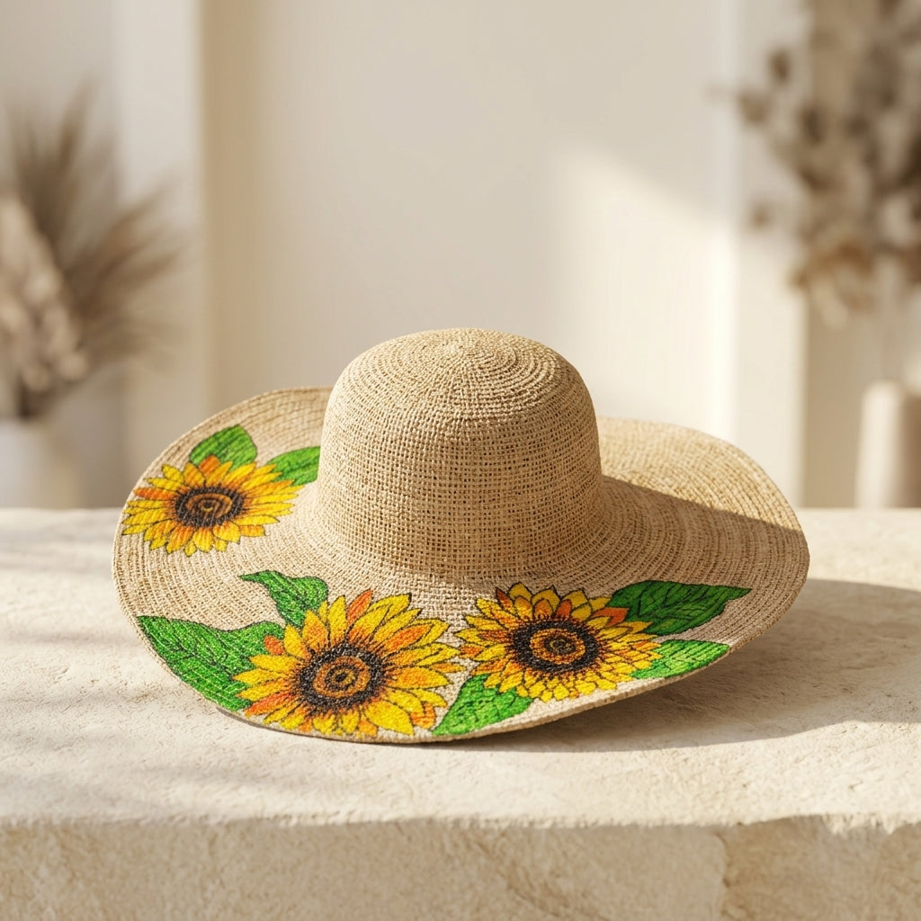 Hand-Painted Sunflower Jute Hat by The Roots of Heritage (4)