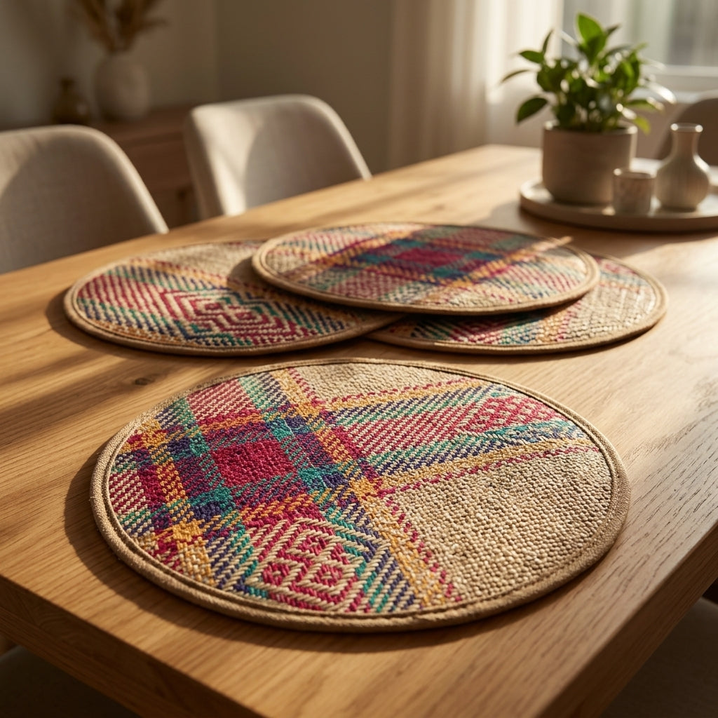 Handwoven Jute Patchwork Table Mat by The Roots of Heritage (3)
