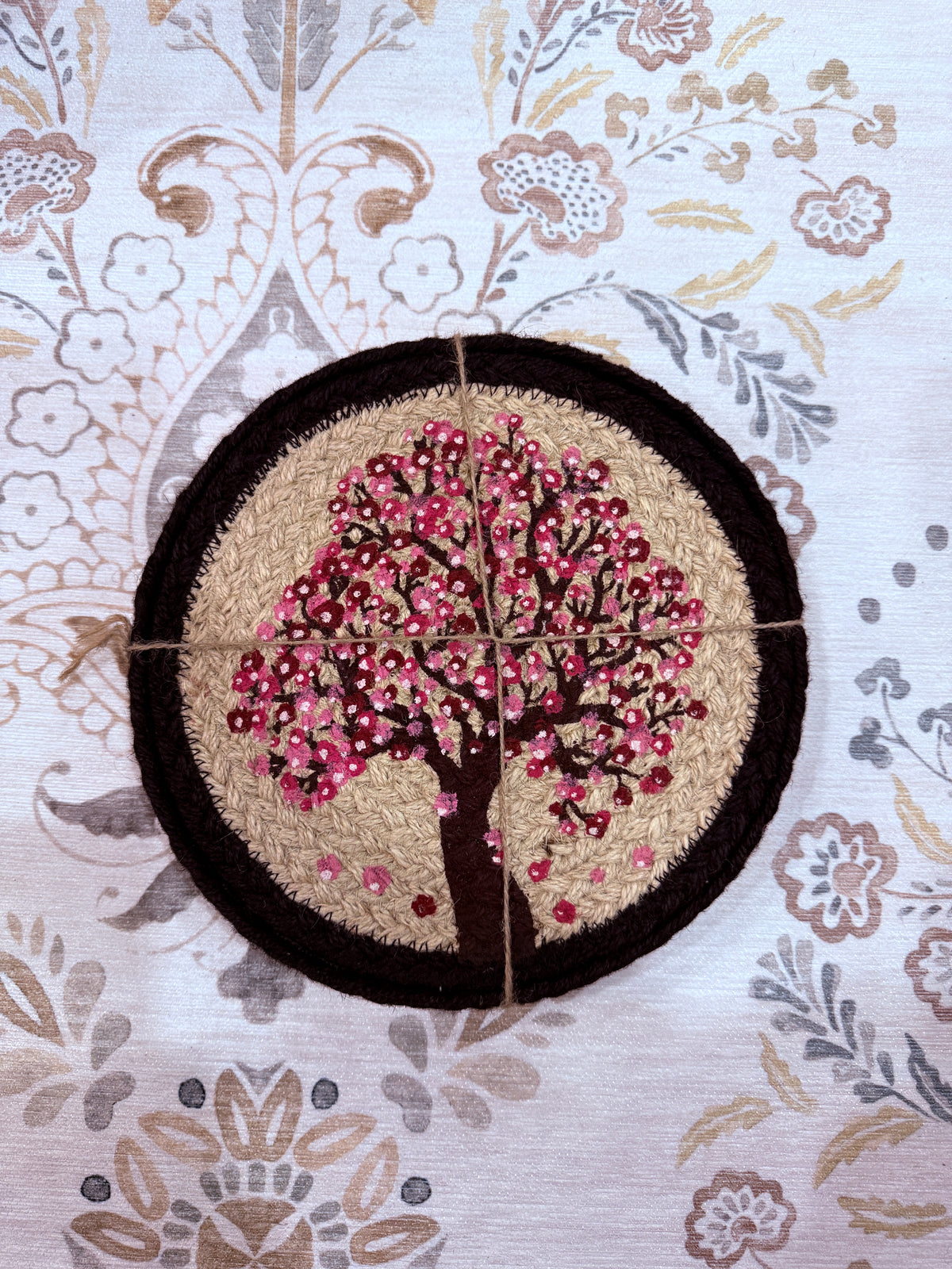 Handcrafted Blossom Jute Coaster Set by The Roots of Heritage
