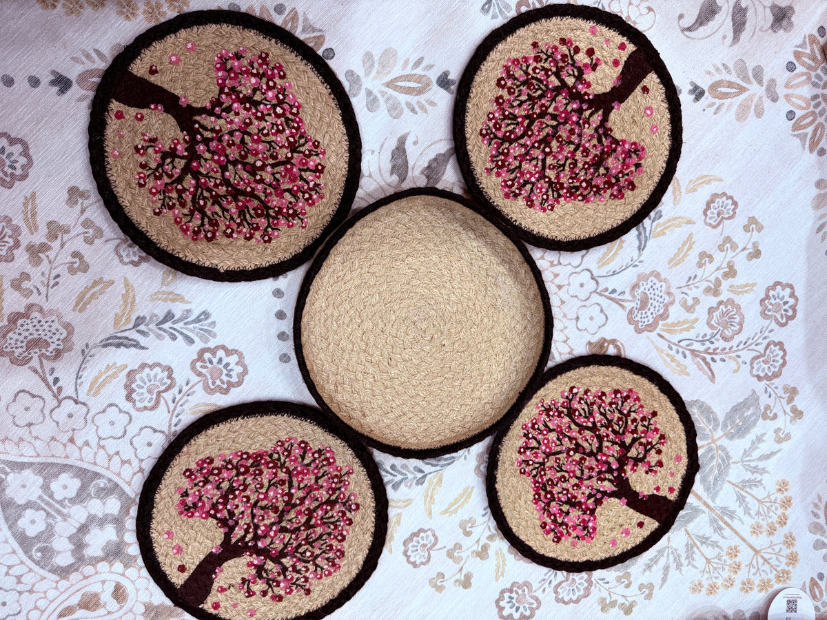 Handcrafted Blossom Jute Coaster Set by The Roots of Heritage (2)