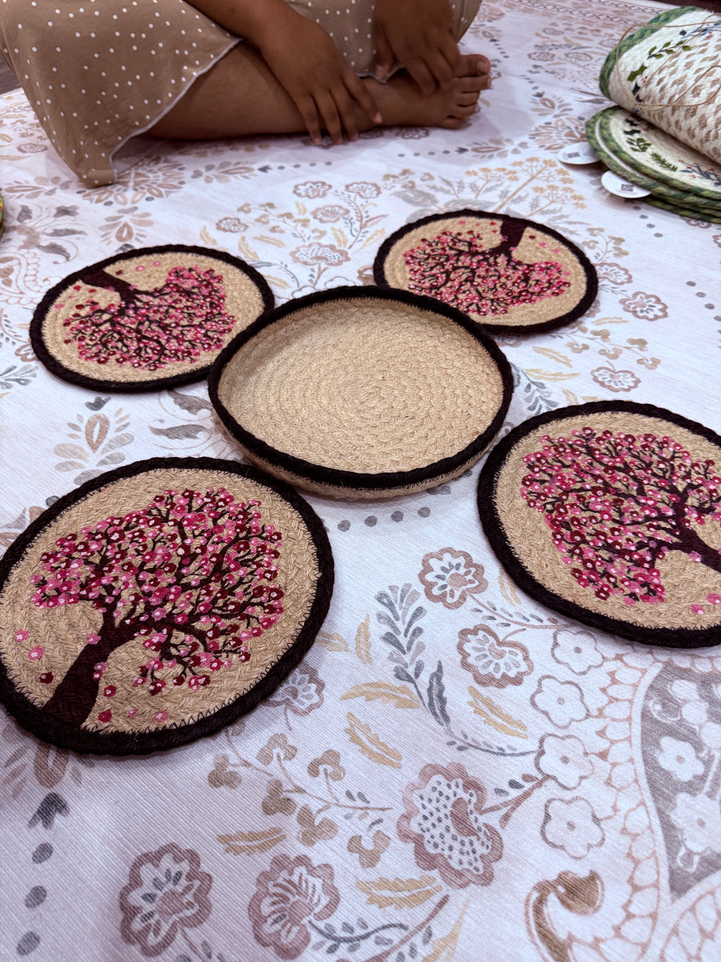 Handcrafted Blossom Jute Coaster Set by The Roots of Heritage (3)