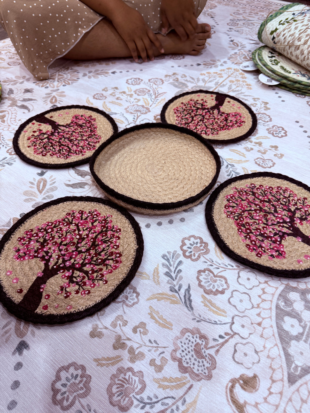 Handcrafted Blossom Jute Coaster Set by The Roots of Heritage (3)