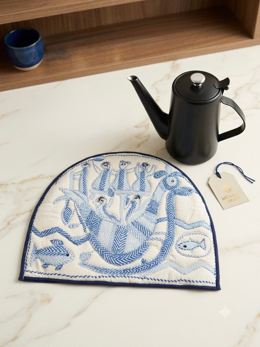 Blue Botanical Embroidered Trivet by The Roots of Heritage