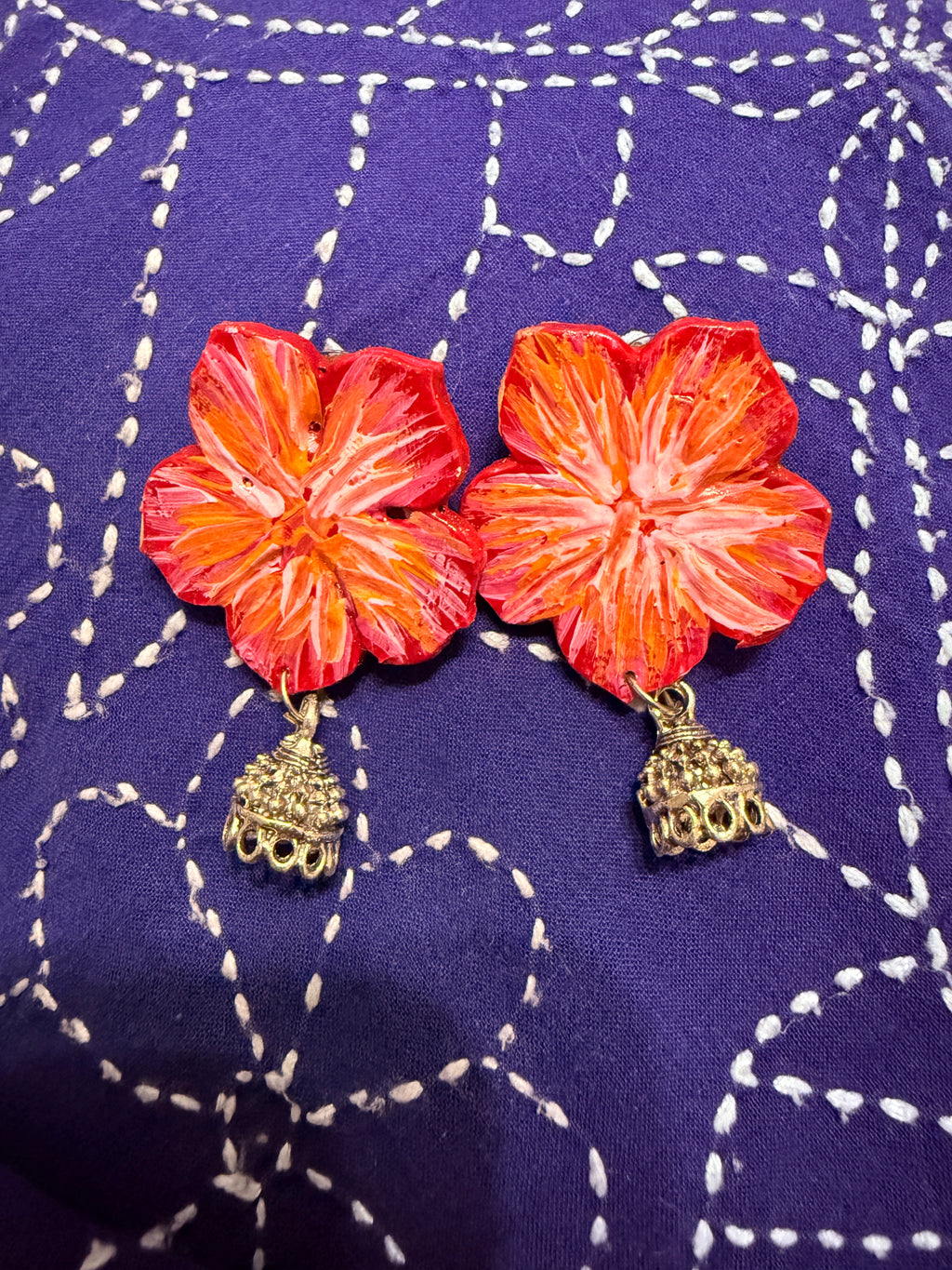 Hand-Painted Floral Jhumka Earrings by The Roots of Heritage