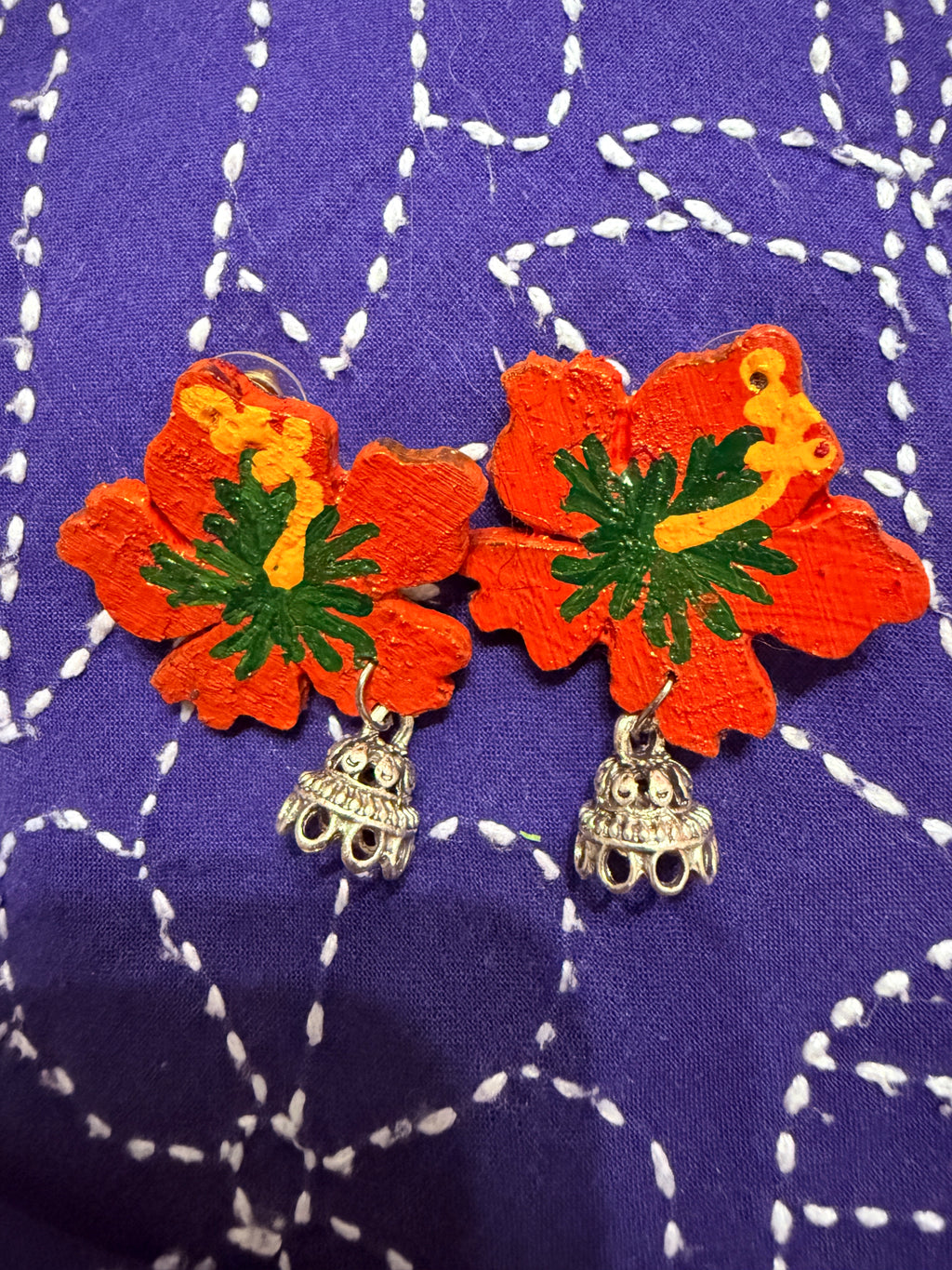 Hand-Painted Floral Jhumka Earrings by The Roots of Heritage (2)