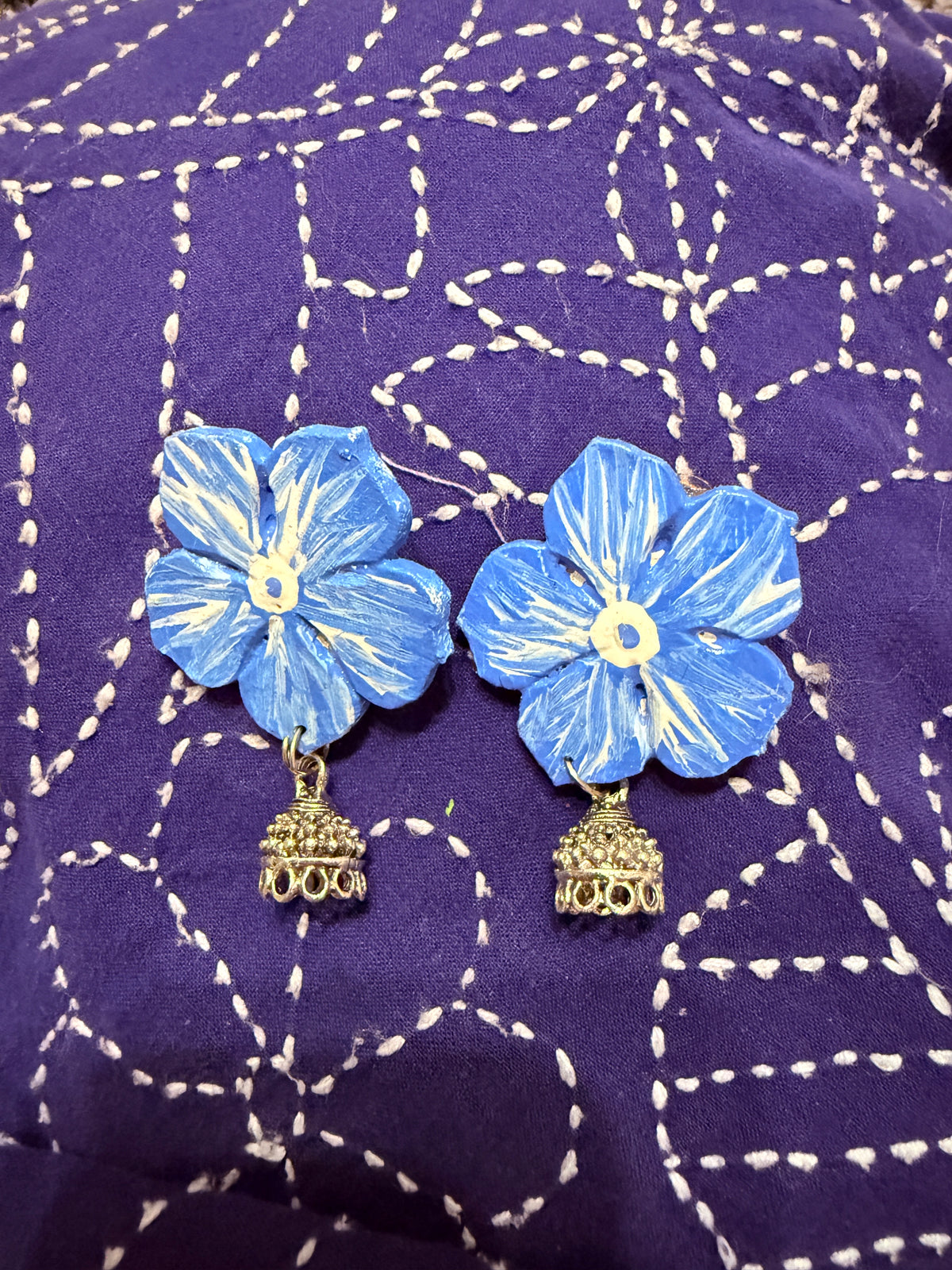 Hand-Painted Floral Jhumka Earrings by The Roots of Heritage (3)
