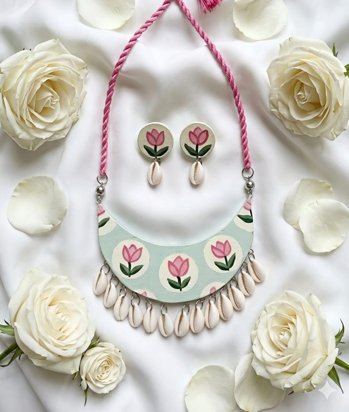 Hand-Painted Floral Shell Necklace by The Roots of Heritage