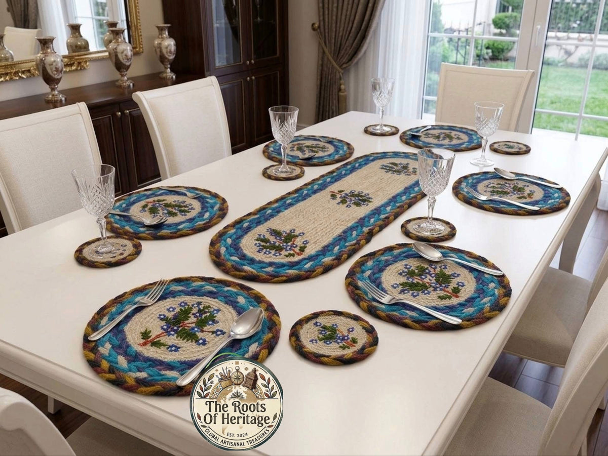 Heritage Bloom Jute Coaster Set by The Roots of Heritage
