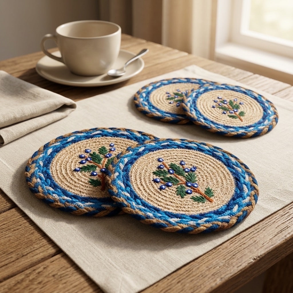 Heritage Bloom Jute Coaster Set by The Roots of Heritage (2)
