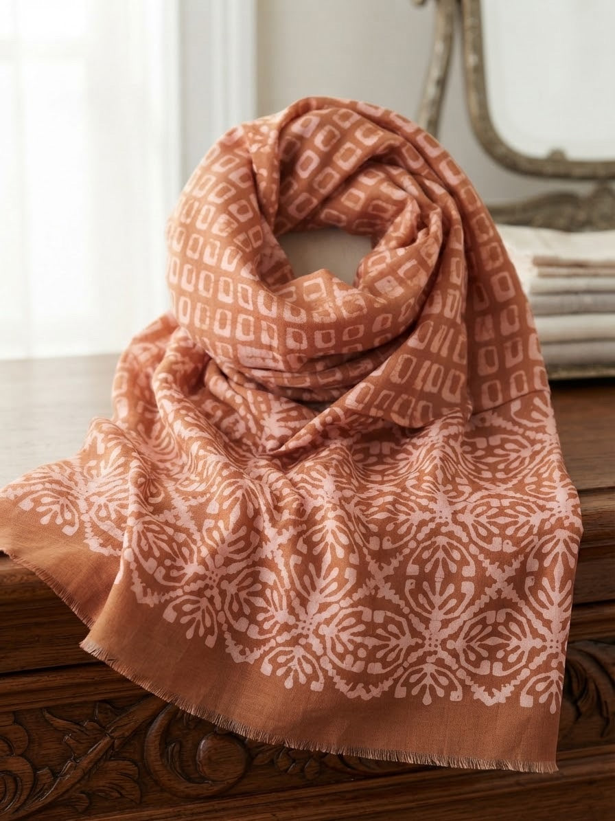 Handcrafted Autumn Block Print Scarf by The Roots of Heritage