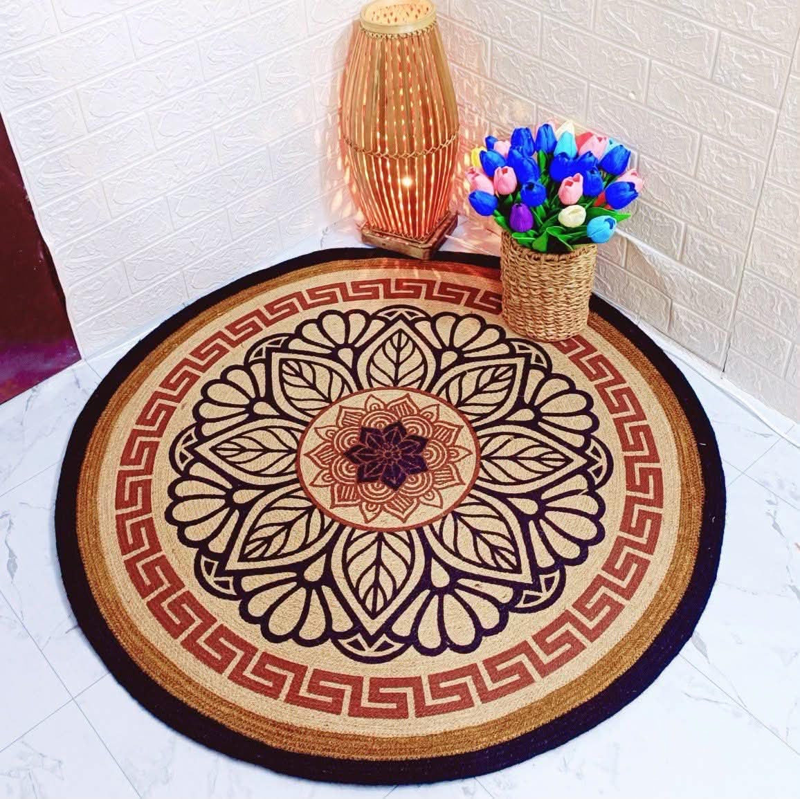 Mandala Jute Artisan Round Rug by The Roots of Heritage