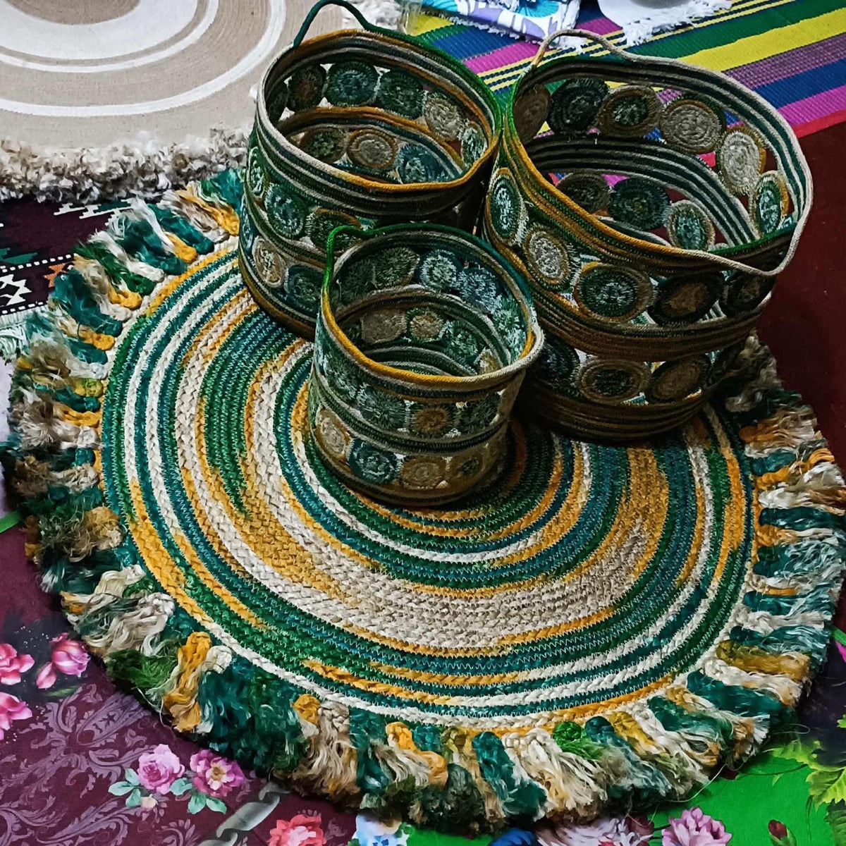 Sona Jute Basket & Rug Set by The Roots of Heritage