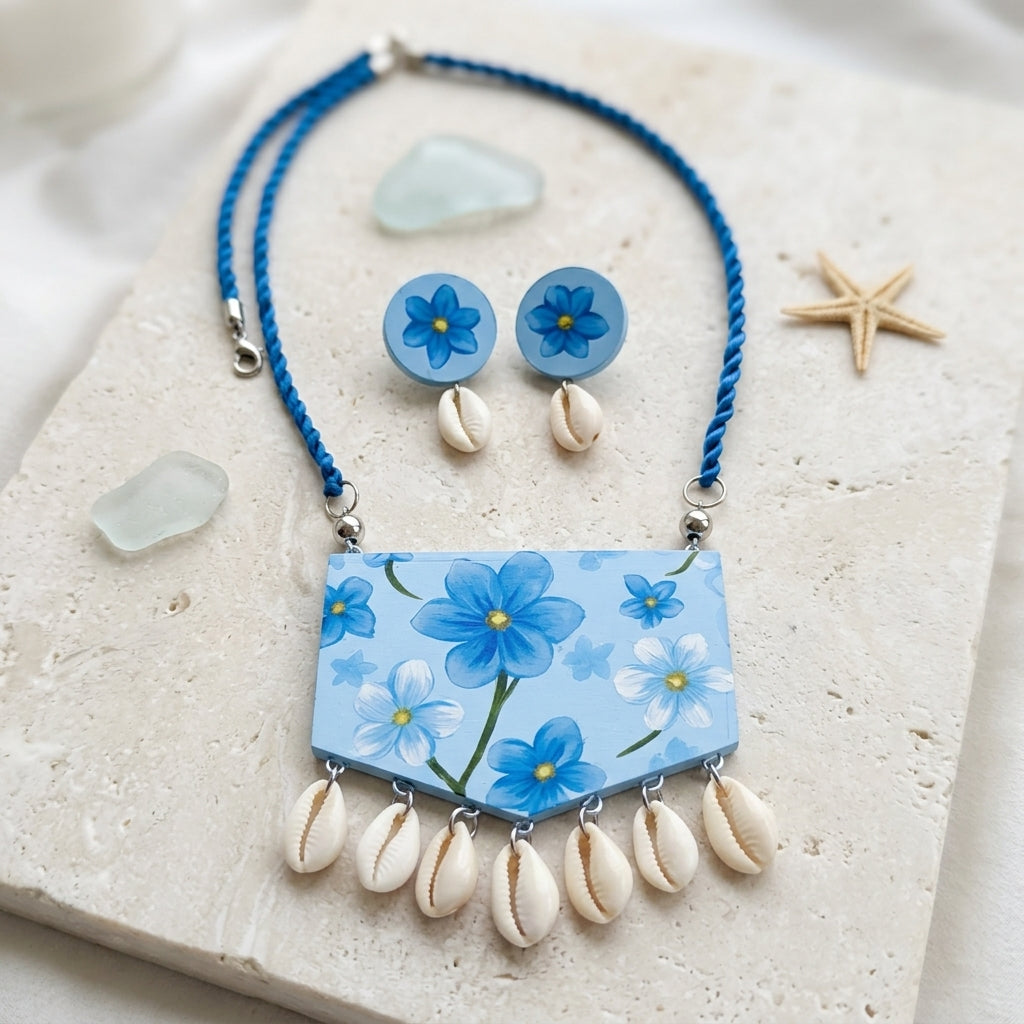 Blue Floral Shell Necklace by The Roots of Heritage (2)