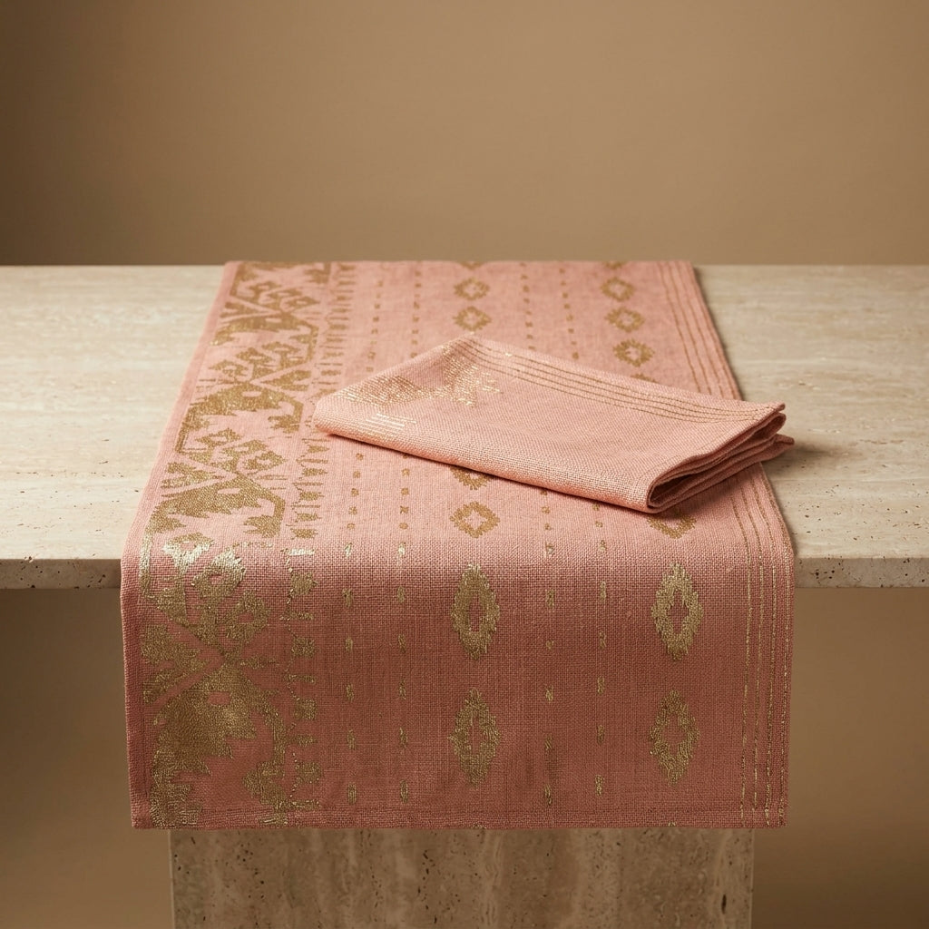 Blush Gold Handloom Table Runner Set by The Roots of Heritage (3)