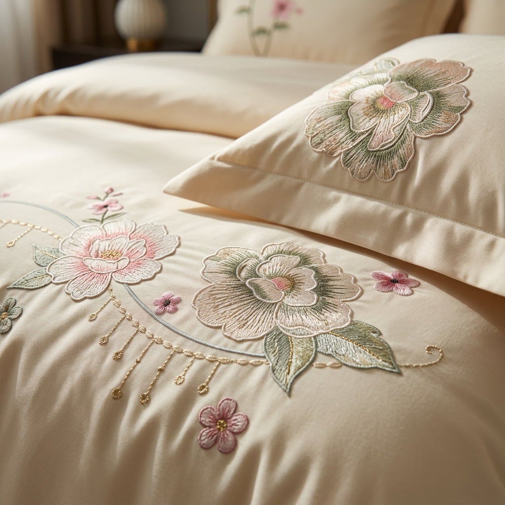 Elegant Floral Embroidered Bed Set by The Roots of Heritage (2)