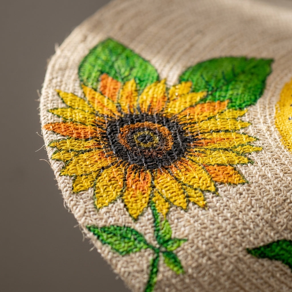 Hand-Painted Sunflower Jute Hat by The Roots of Heritage (5)