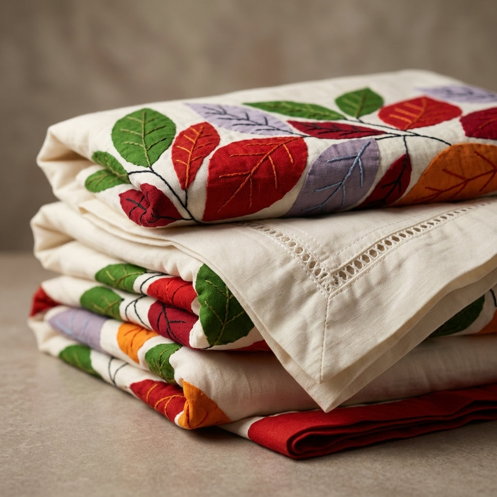 Handcrafted Leaf Print Bed Cover by The Roots of Heritage (4)