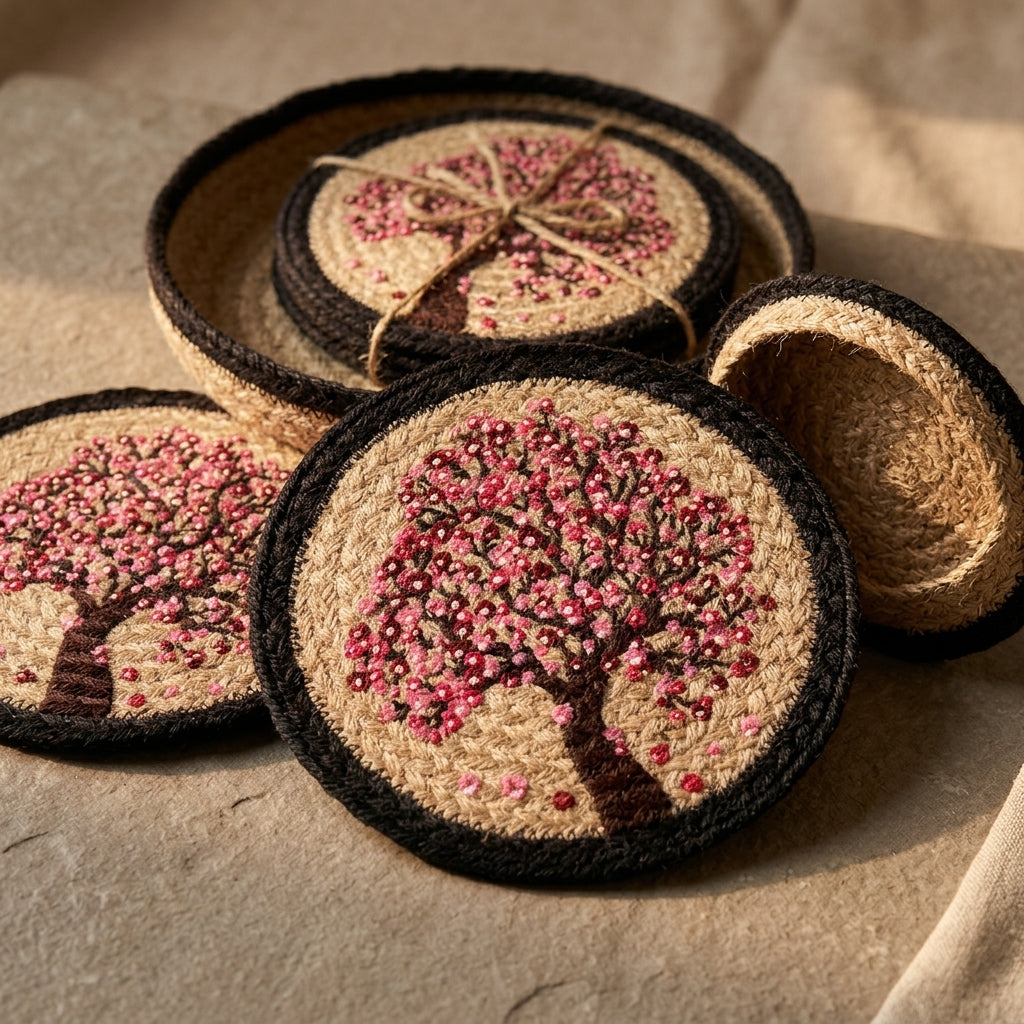 Handcrafted Blossom Jute Coaster Set by The Roots of Heritage (5)