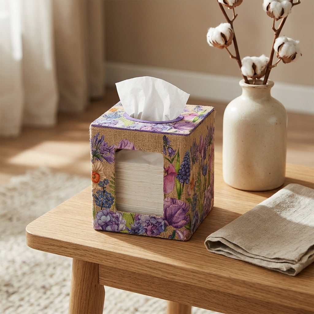 Hand-Painted Floral Jute Tissue Box by The Roots of Heritage (4)