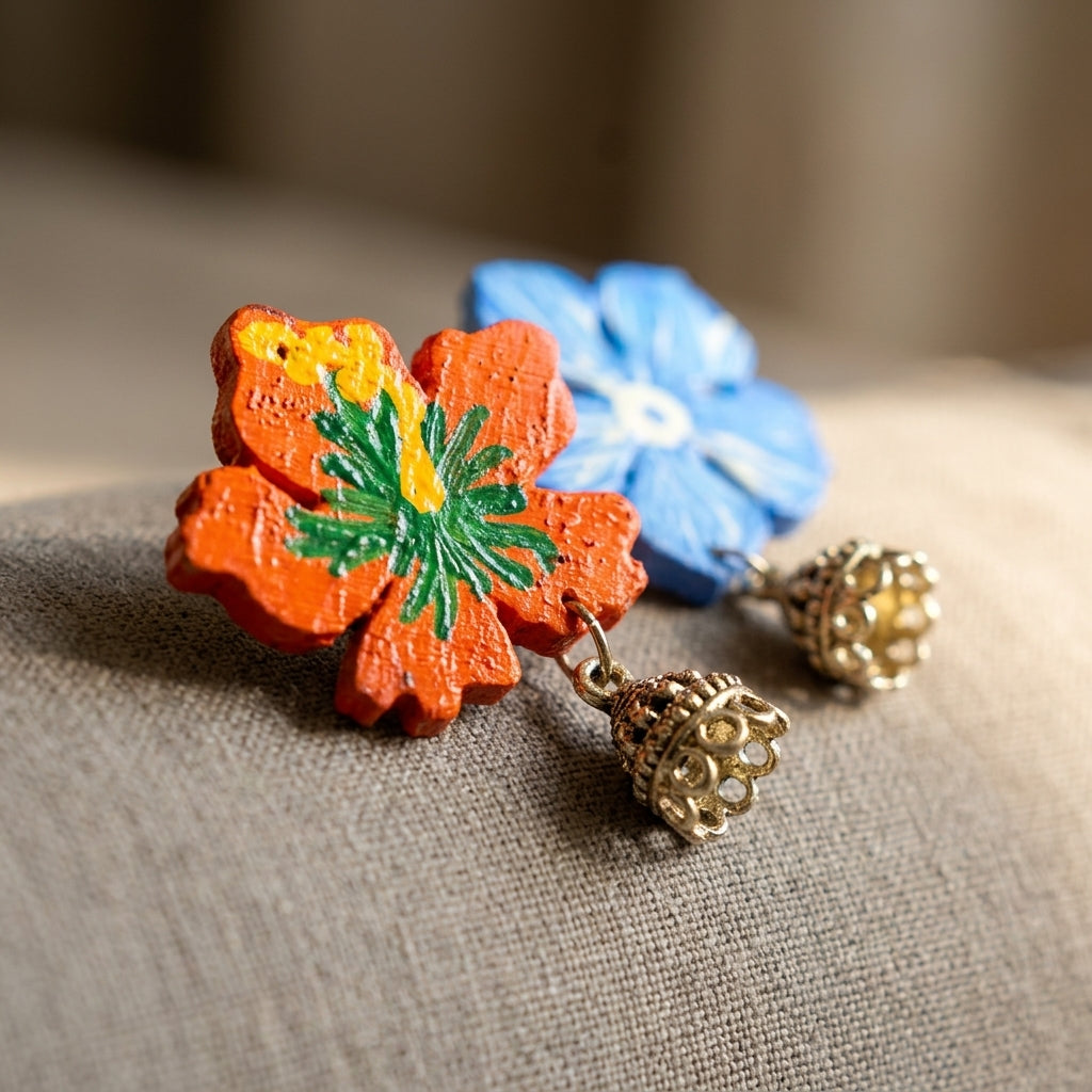 Hand-Painted Floral Jhumka Earrings by The Roots of Heritage (5)