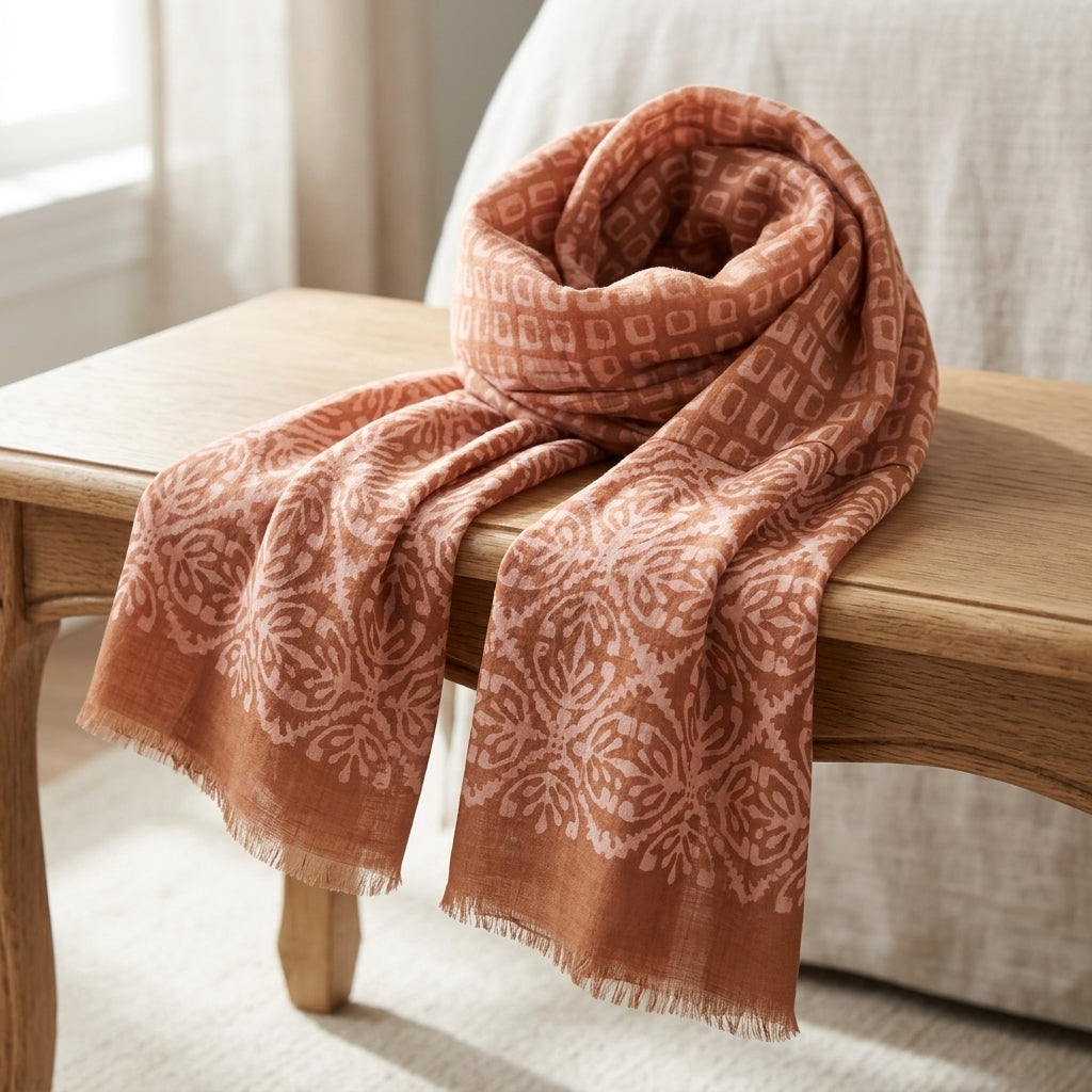 Handcrafted Autumn Block Print Scarf by The Roots of Heritage (2)