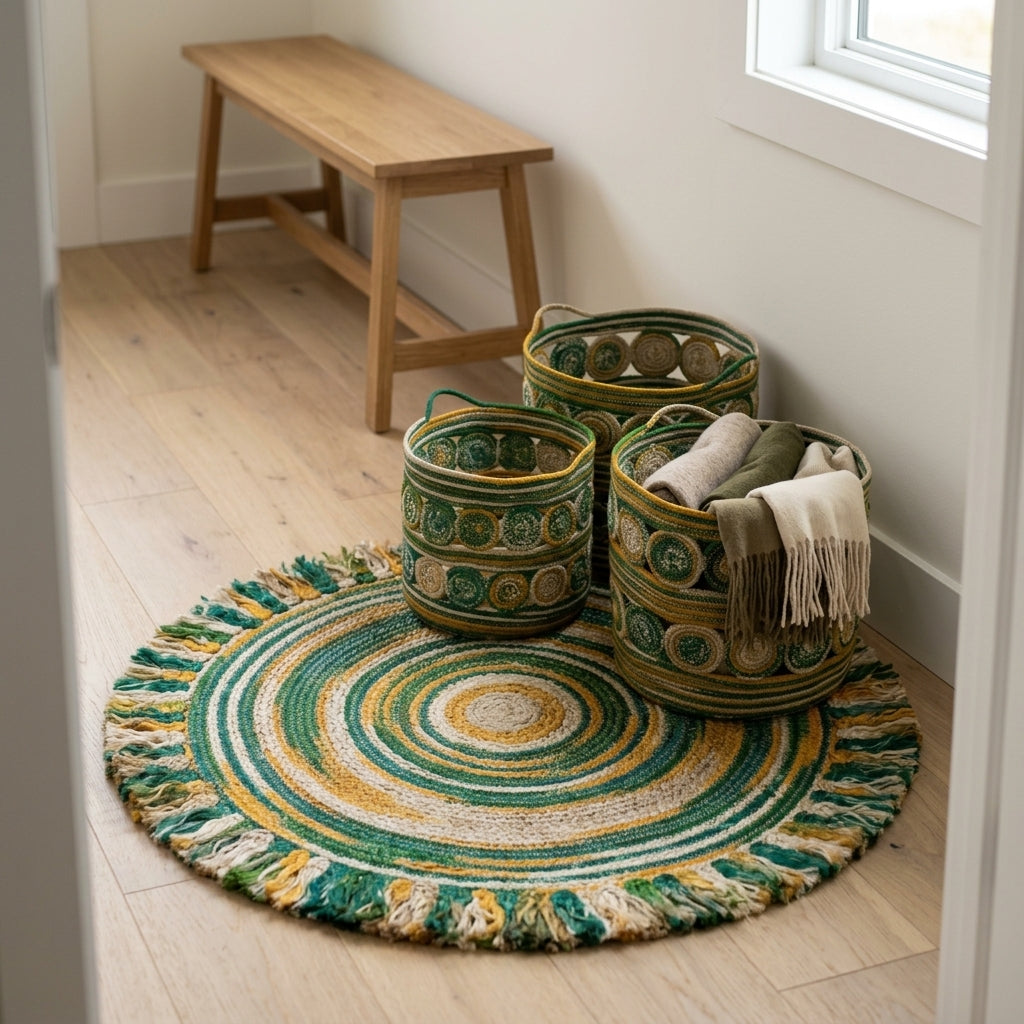Sona Jute Basket & Rug Set by The Roots of Heritage (4)