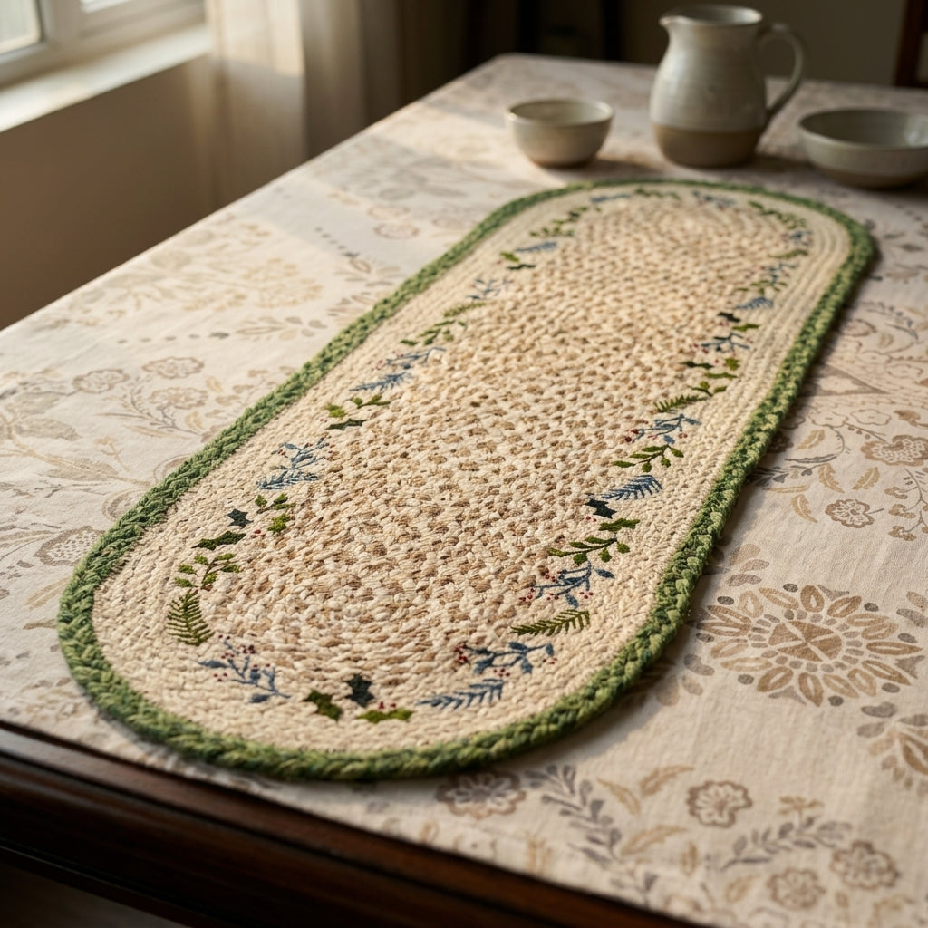 Handwoven Jute Leaf Table Runner by The Roots of Heritage