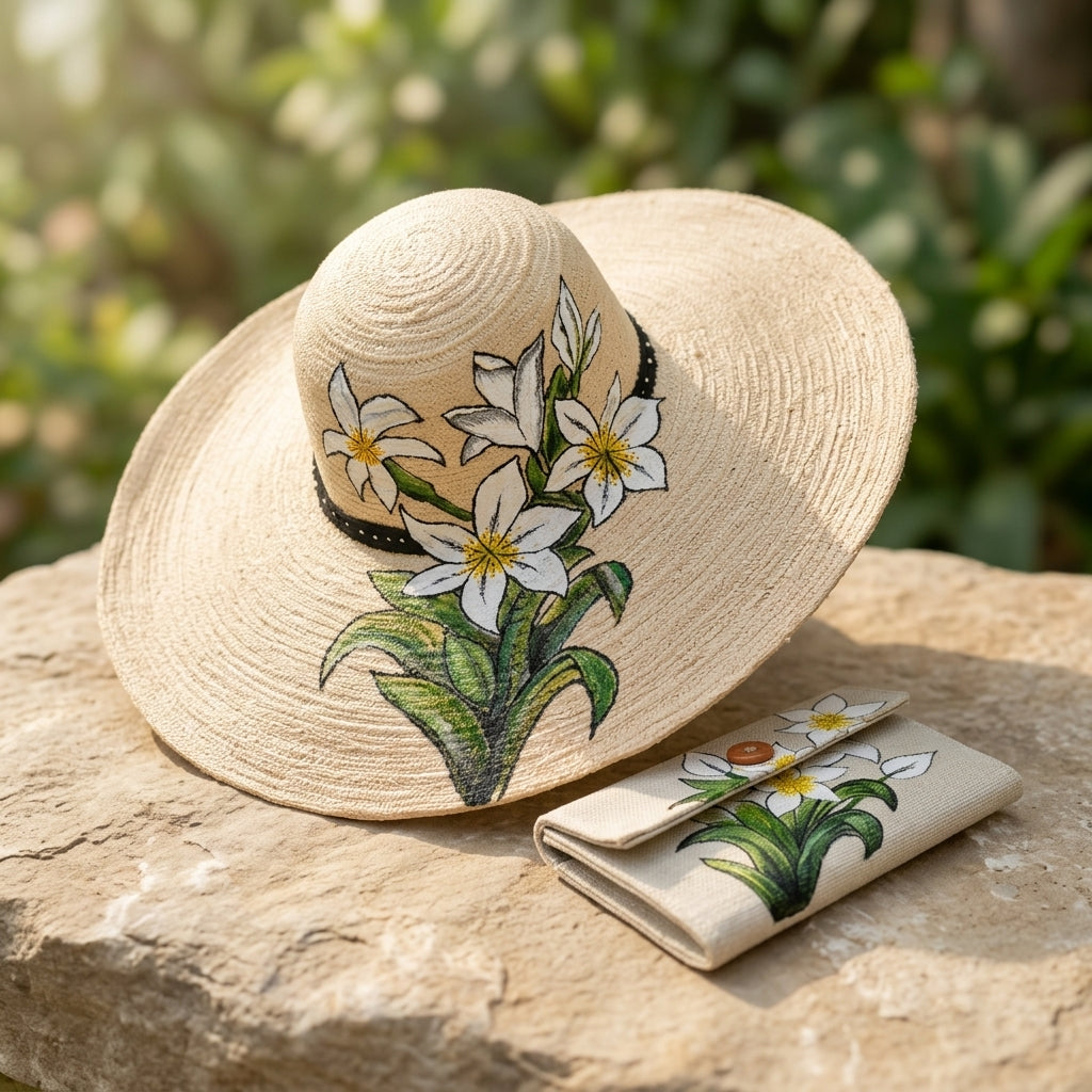 Moonlit Bloom Jute Hat & Pouch Set by The Roots of Heritage (2)