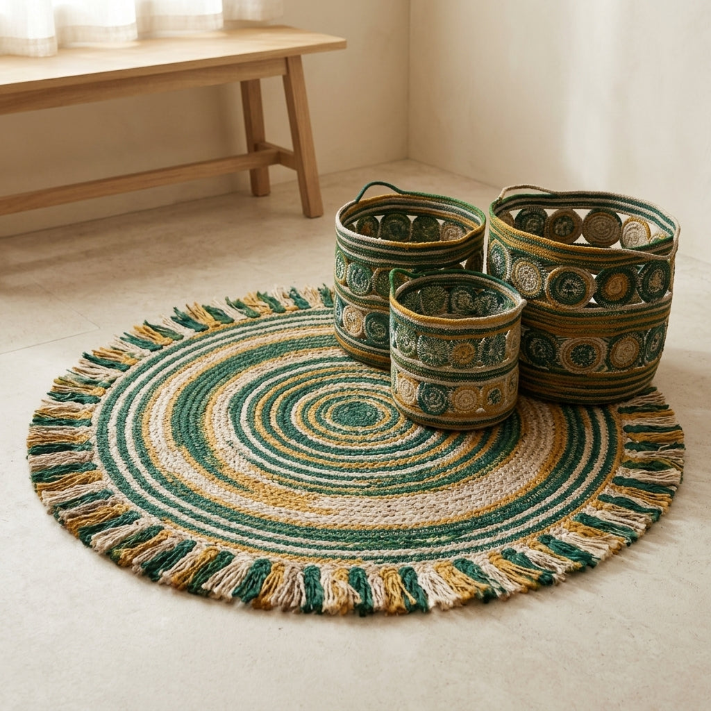 Sona Jute Basket & Rug Set by The Roots of Heritage (2)