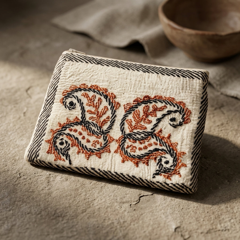 Handwoven Jute Embroidered Pouch by The Roots of Heritage