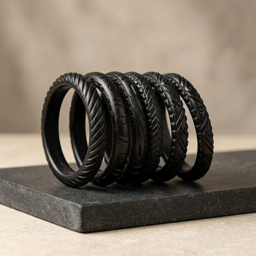 Bangladesh Carved Black Statement Bangle Set by The Roots of Heritage (2)