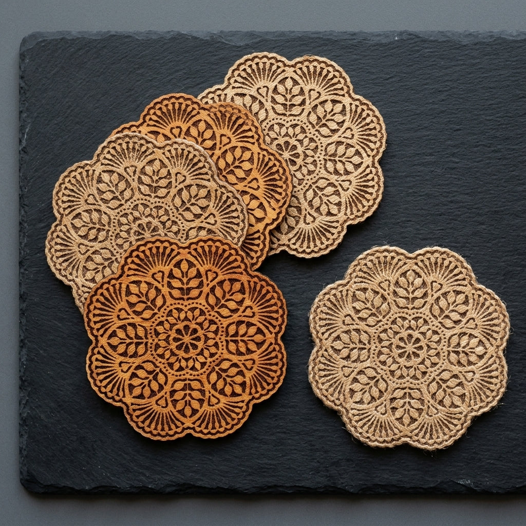 Handwoven Floral Jute Coasters by The Roots of Heritage (4)
