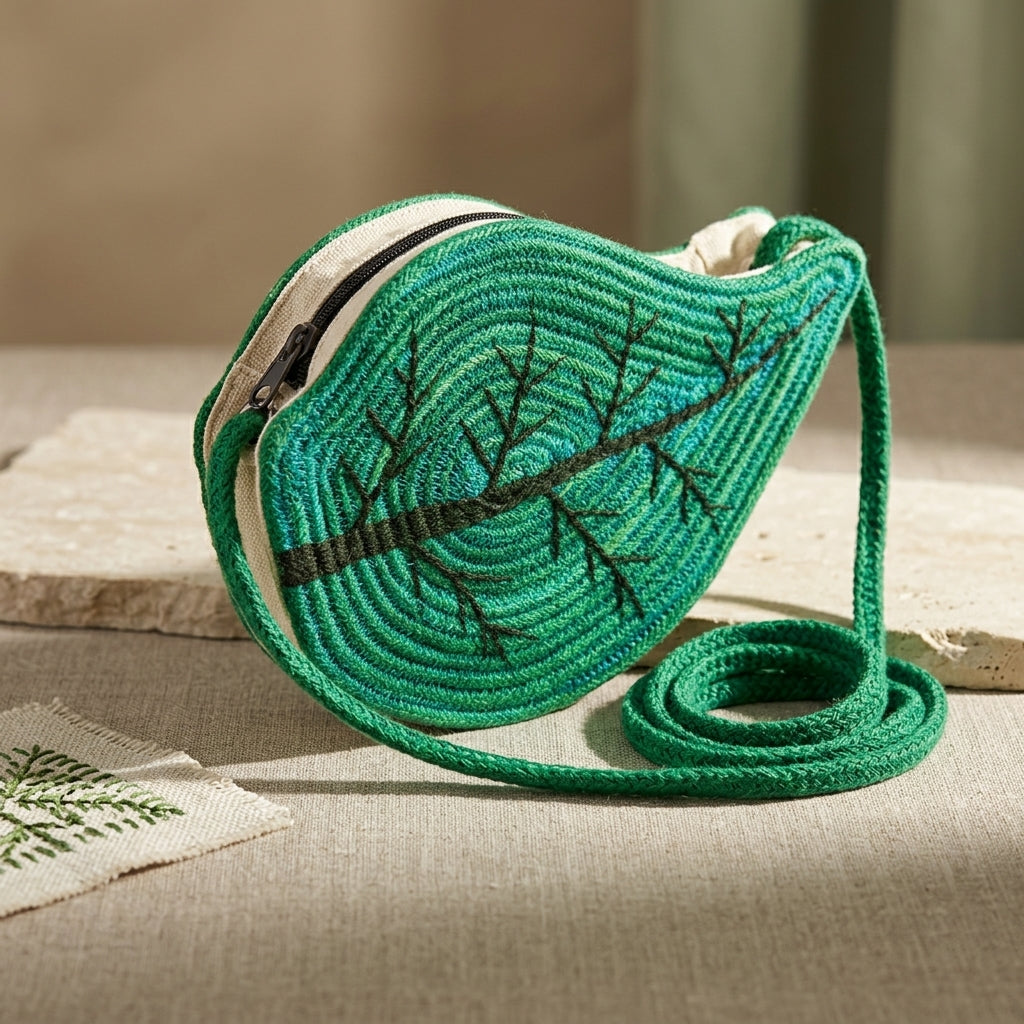 Handwoven Leaf Crossbody Pouch by The Roots of Heritage (2)