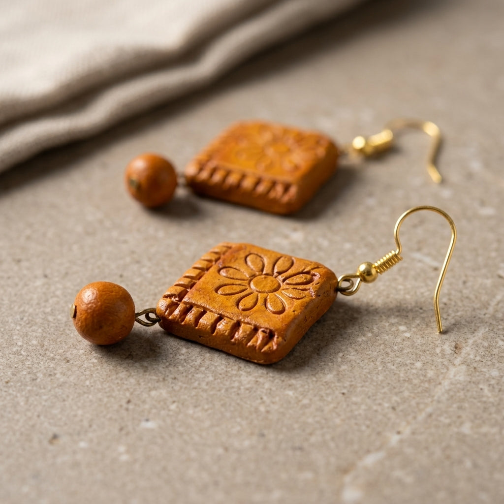 Sunflower Carved Artisan Earrings by The Roots of Heritage (4)