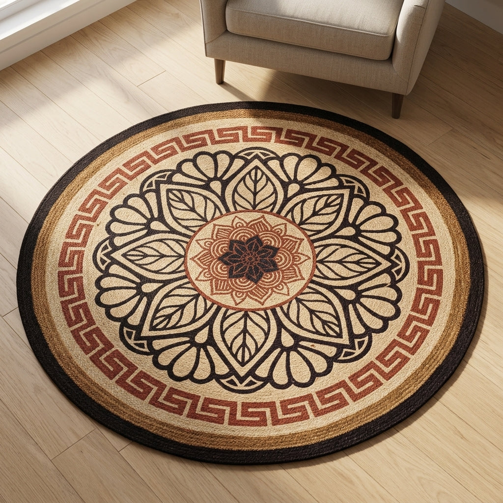 Mandala Jute Artisan Round Rug by The Roots of Heritage (2)