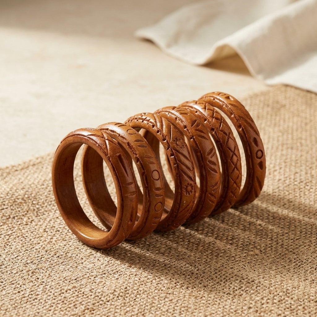 Bangladesh Carved Wood Bangle Set by The Roots of Heritage (2)