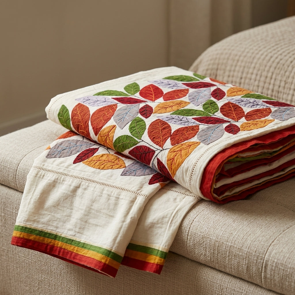 Handcrafted Leaf Print Bed Cover by The Roots of Heritage (2)