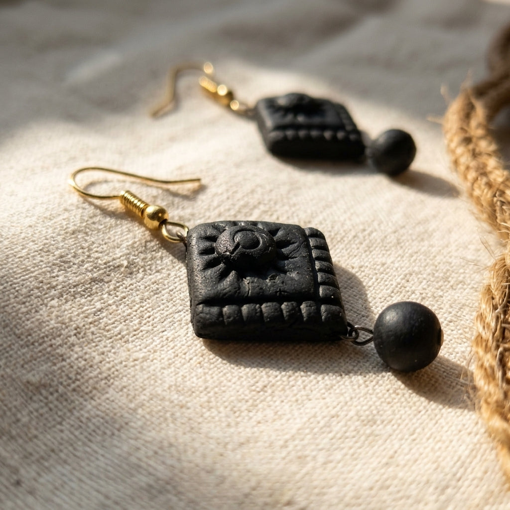 Bangla Clay Motif Dangle Earrings by The Roots of Heritage (9)