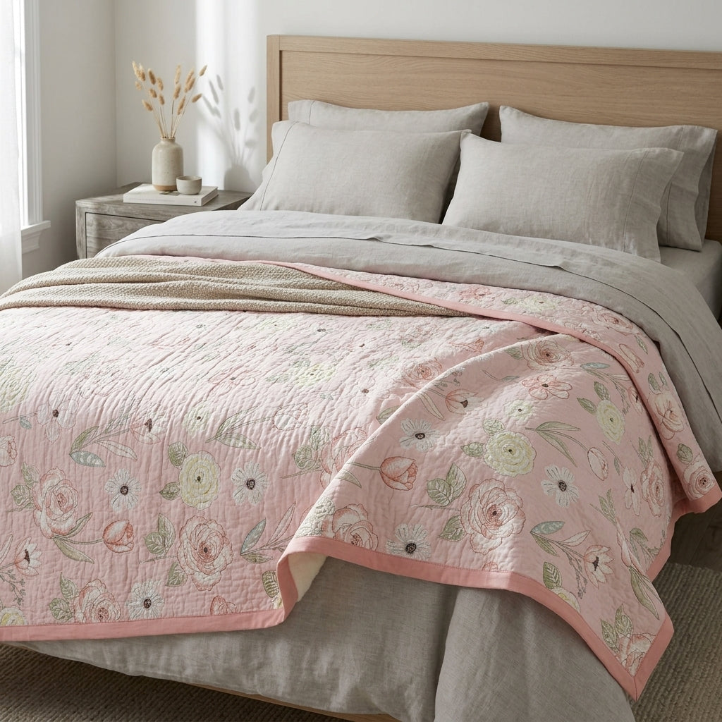 Blush Floral Handcrafted Quilt by The Roots of Heritage (2)