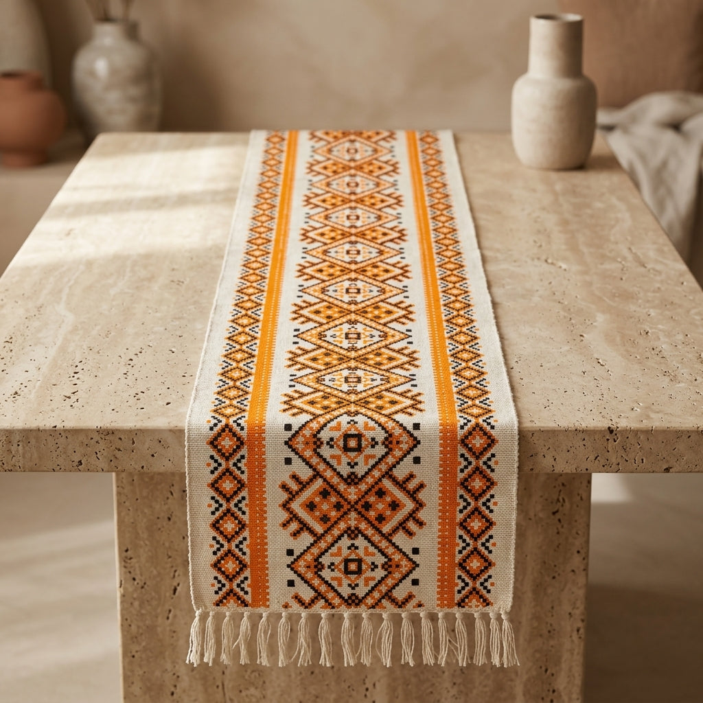 Orchard Ember Jute Table Runner by The Roots of Heritage