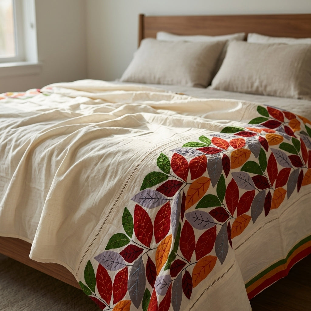 Handcrafted Leaf Print Bed Cover by The Roots of Heritage (3)