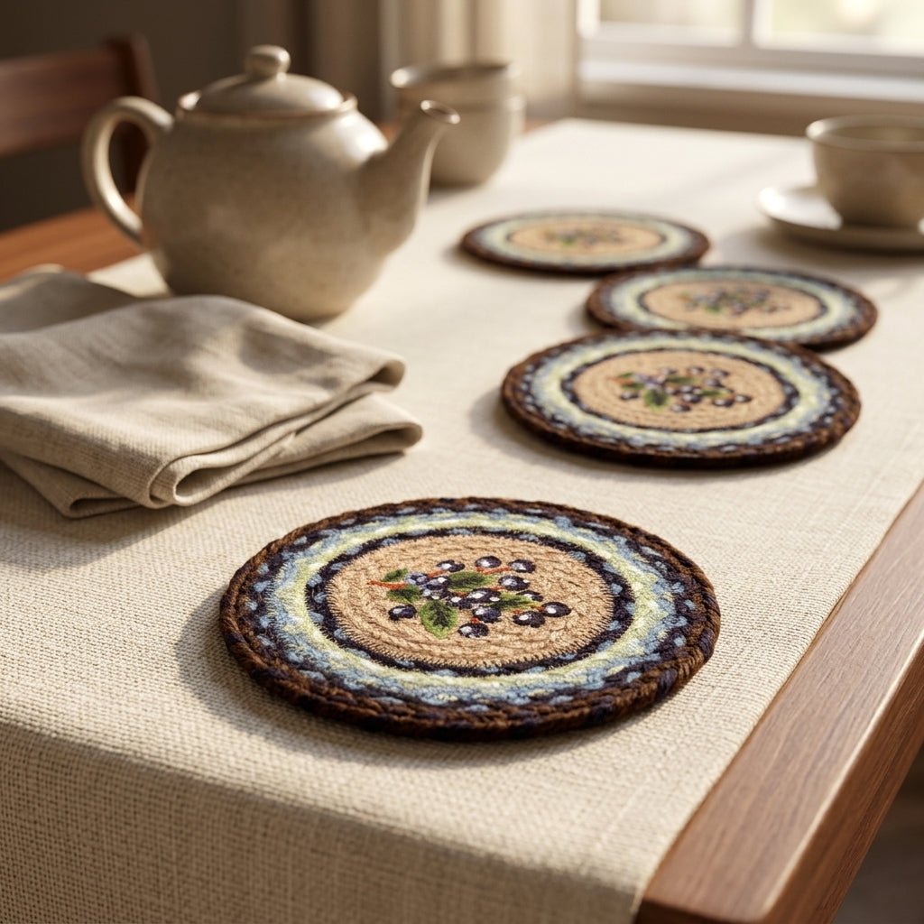 Handwoven Jute Berry Blossom Coasters by The Roots of Heritage (5)