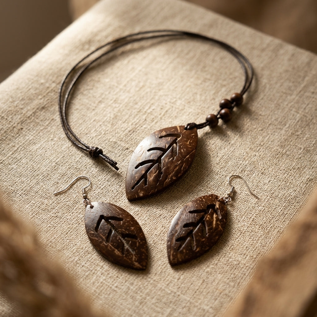Handmade Coconut Leaf Jewelry Set by The Roots of Heritage