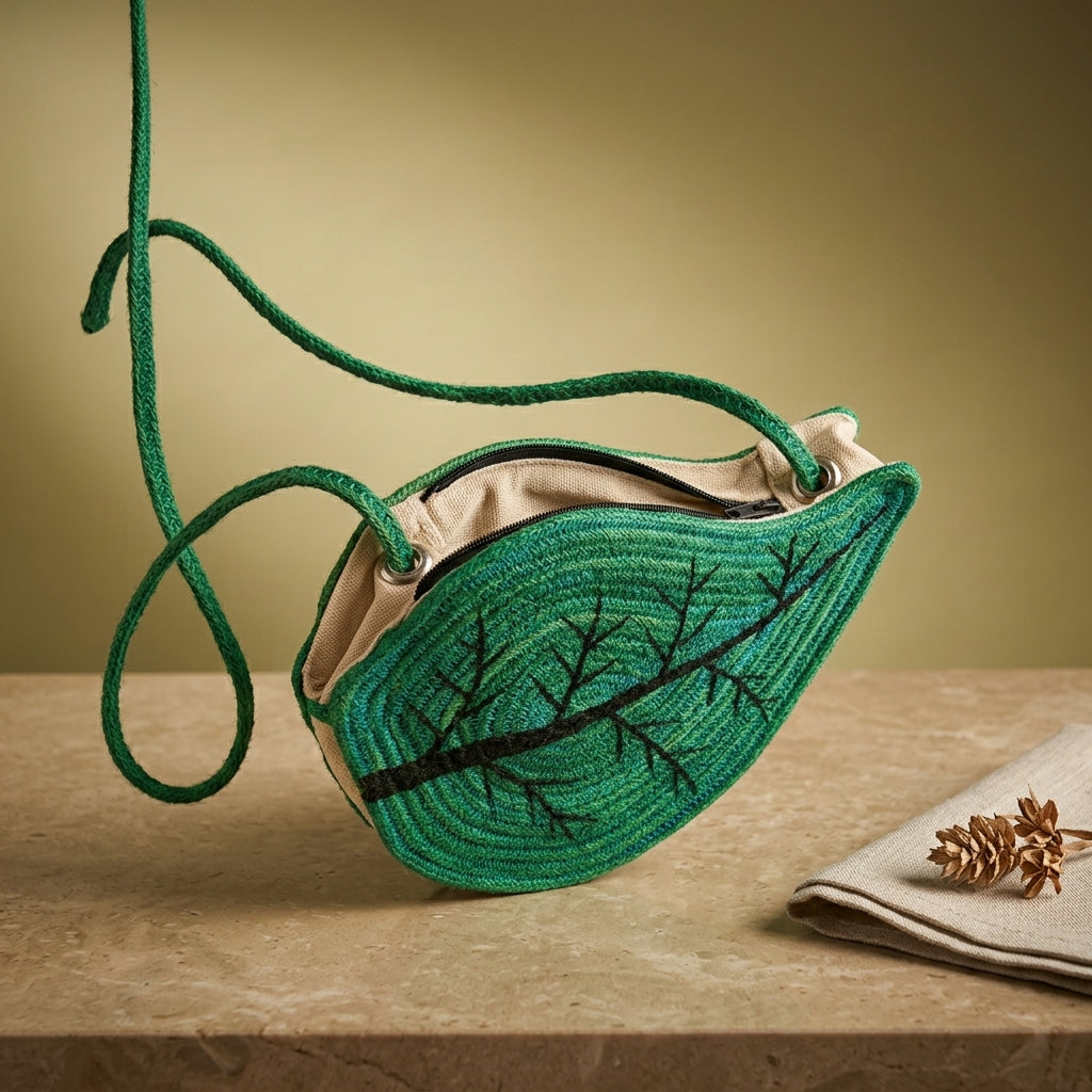 Handwoven Leaf Crossbody Pouch by The Roots of Heritage