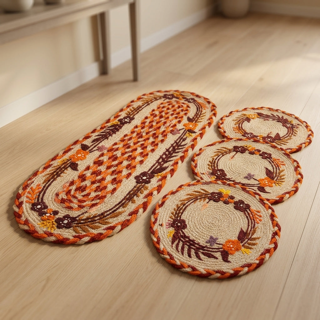 Handwoven Floral Jute Mat Set by The Roots of Heritage (3)