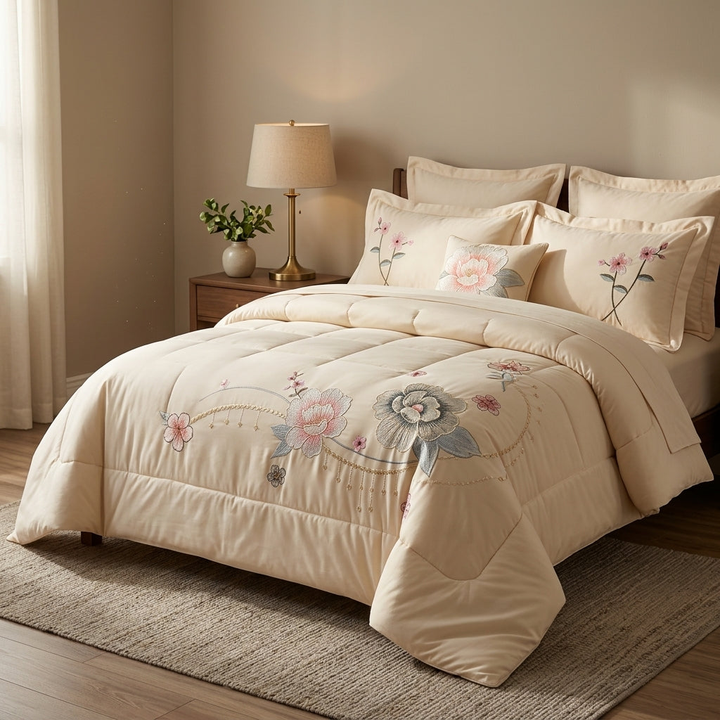 Elegant Floral Embroidered Bed Set by The Roots of Heritage (3)