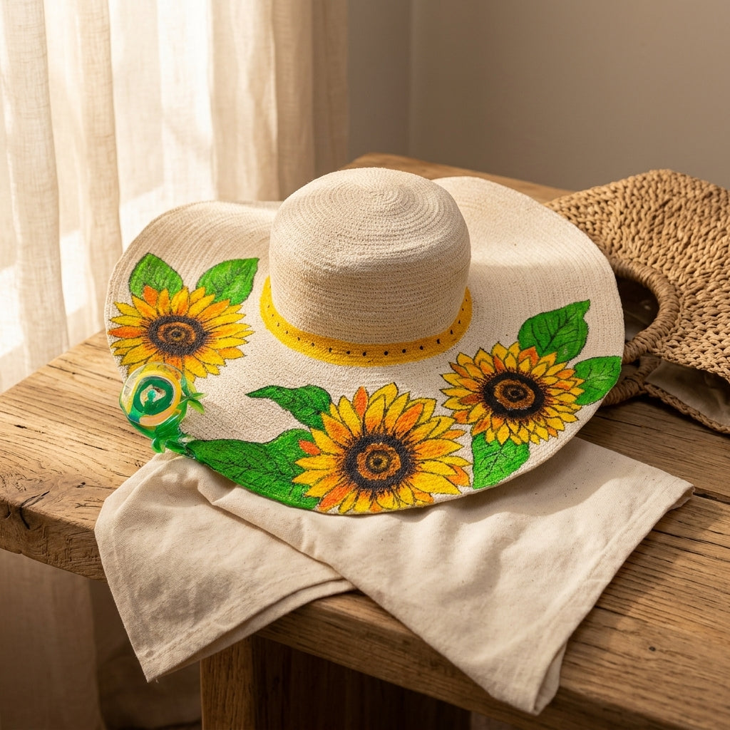 Hand-Painted Sunflower Jute Hat by The Roots of Heritage (3)